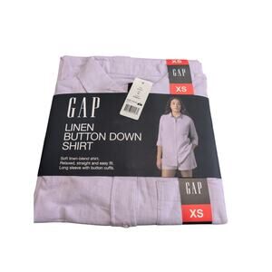 Gap Women's Linen Blend Button-Down Shirt Purple Size XS